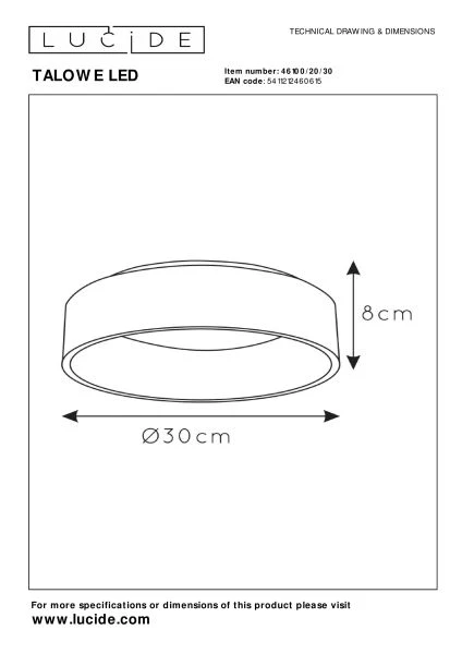 Lucide TALOWE LED - Flush ceiling light - Ø 30 cm - LED Dim. - 1x20W 3000K - Black - technical